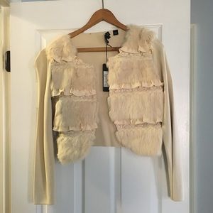 Cropped faux fur cardigan