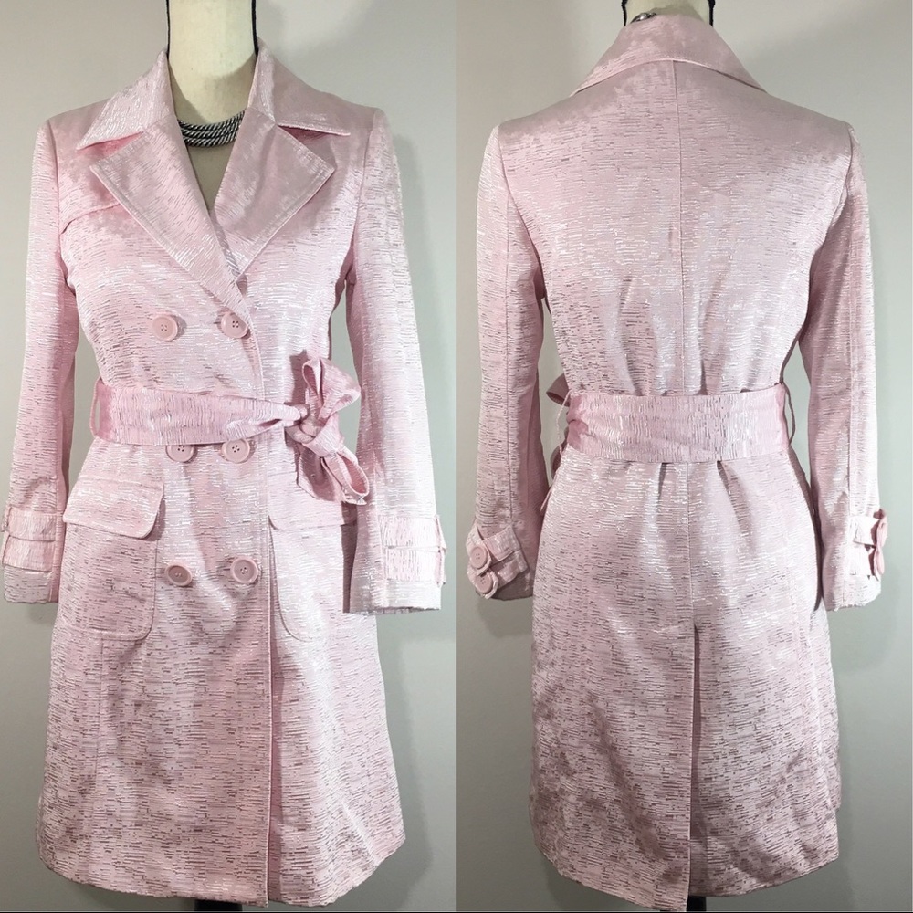 ALDO Metallic Pink Mid-Length Belt Tie Trench Coat - Picture 2 of 8