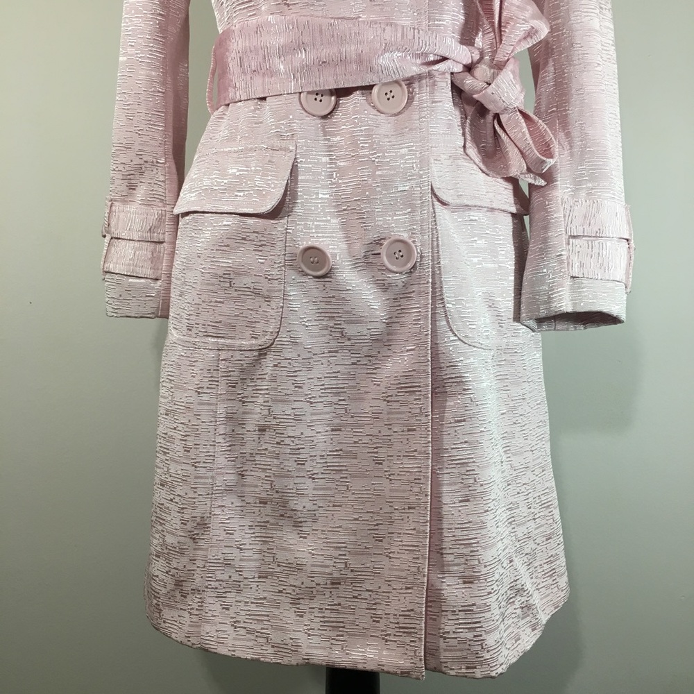 ALDO Metallic Pink Mid-Length Belt Tie Trench Coat - Picture 4 of 8