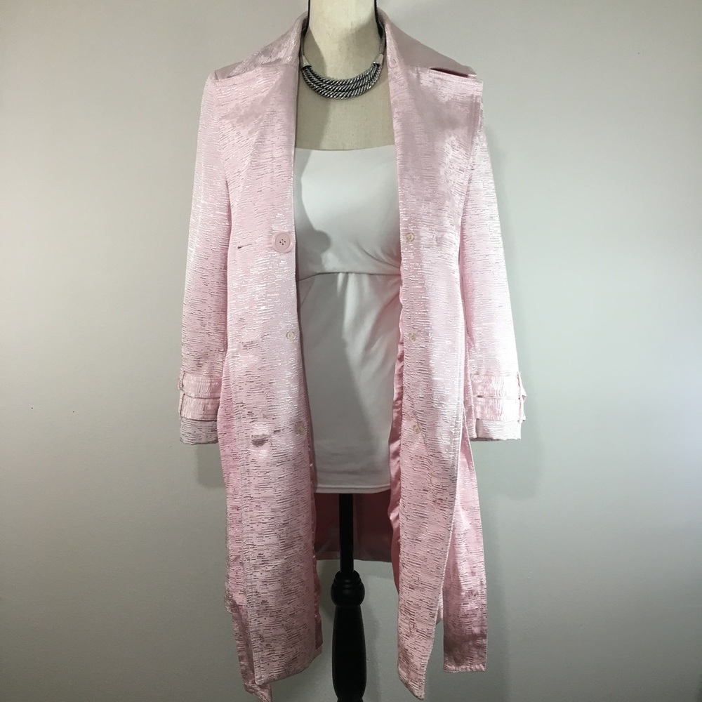 ALDO Metallic Pink Mid-Length Belt Tie Trench Coat - Picture 6 of 8