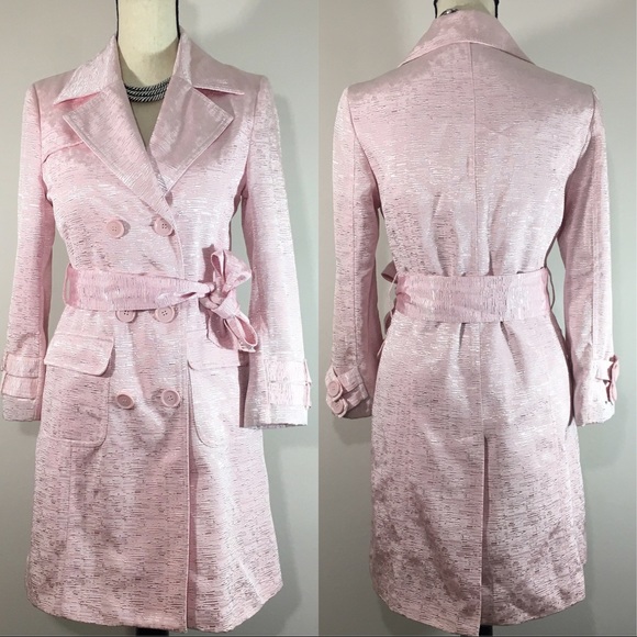 ALDO Metallic Pink Mid-Length Belt Tie Trench Coat - Picture 2 of 8