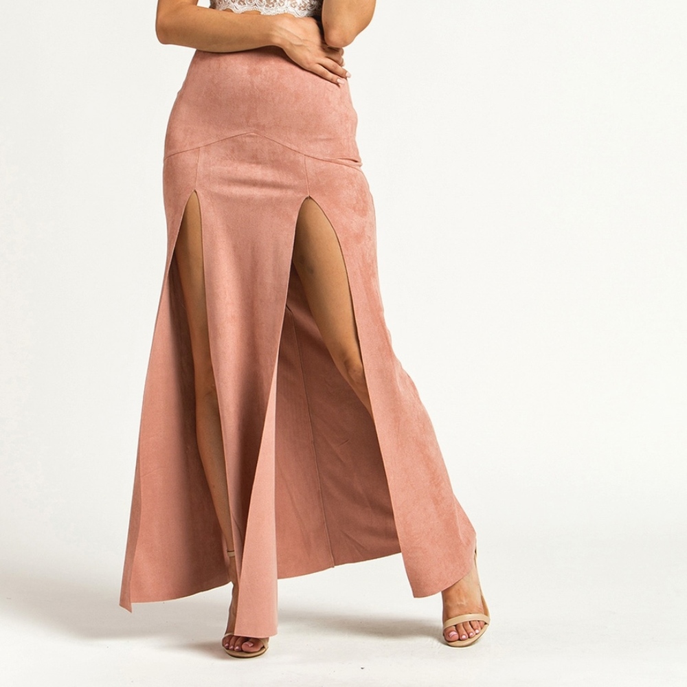 Suede Skirt Thigh Slits - Picture 2 of 7