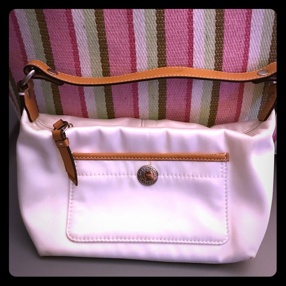 Coach Small White Satin Handbag
