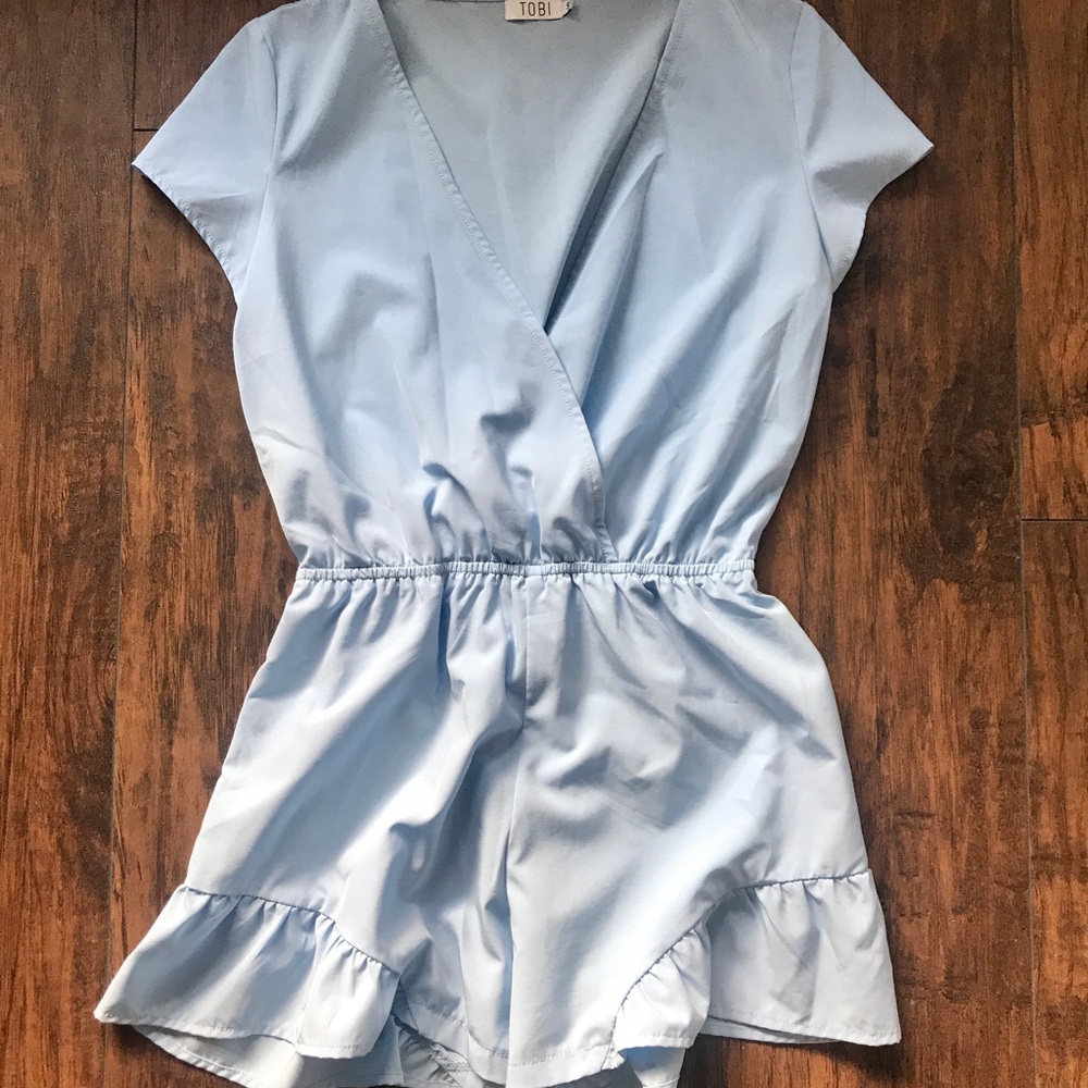 Tobi Light Blue Short Sleeve Romper