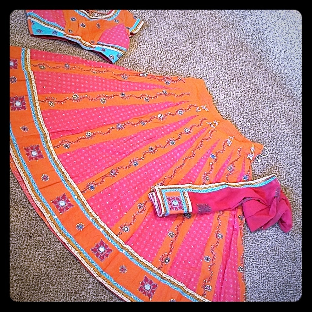 Pink and Orange Chaniya choli set