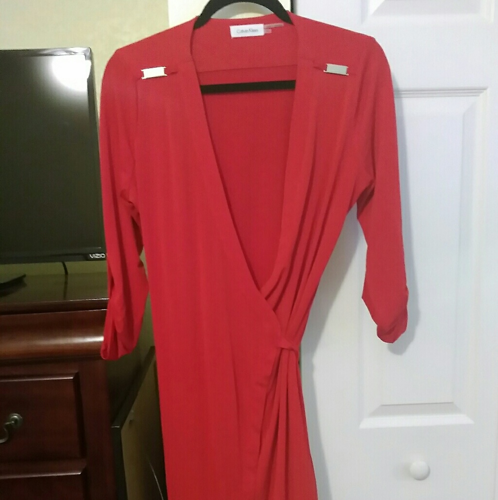 SOLD Calvin Klein red wrap dress size 10