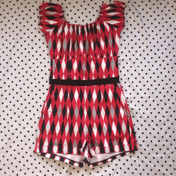 Pinup Couture Pants - Pinup Couture Bad Girl Red Harlequin Romper