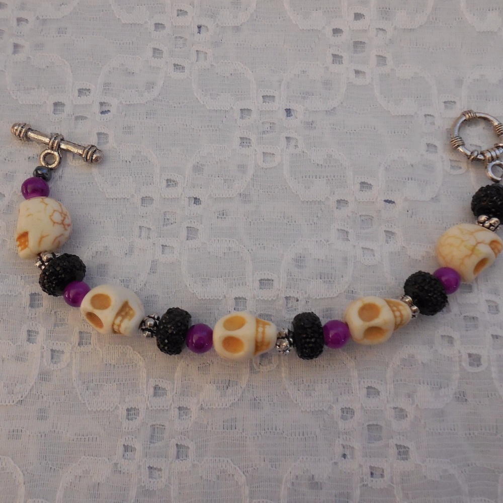 Halloween / Goth Fun Toggle Bracelet for Girls Skeletons & Sparkles