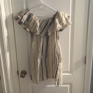 Off the shoulder pin stripe shift dress