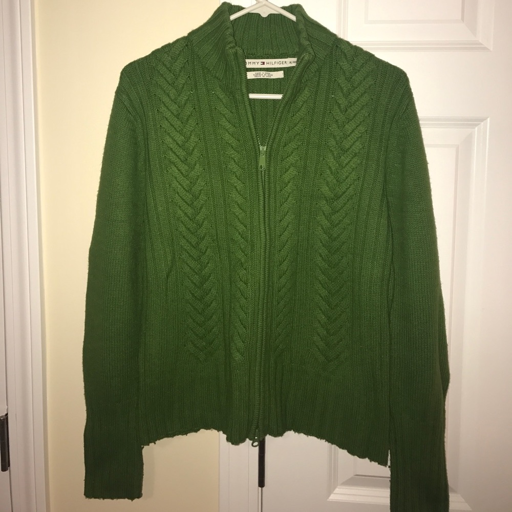 Bright green zip up sweater