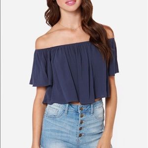 Lulu's Off-The-Shoulder Denim Blue Top!