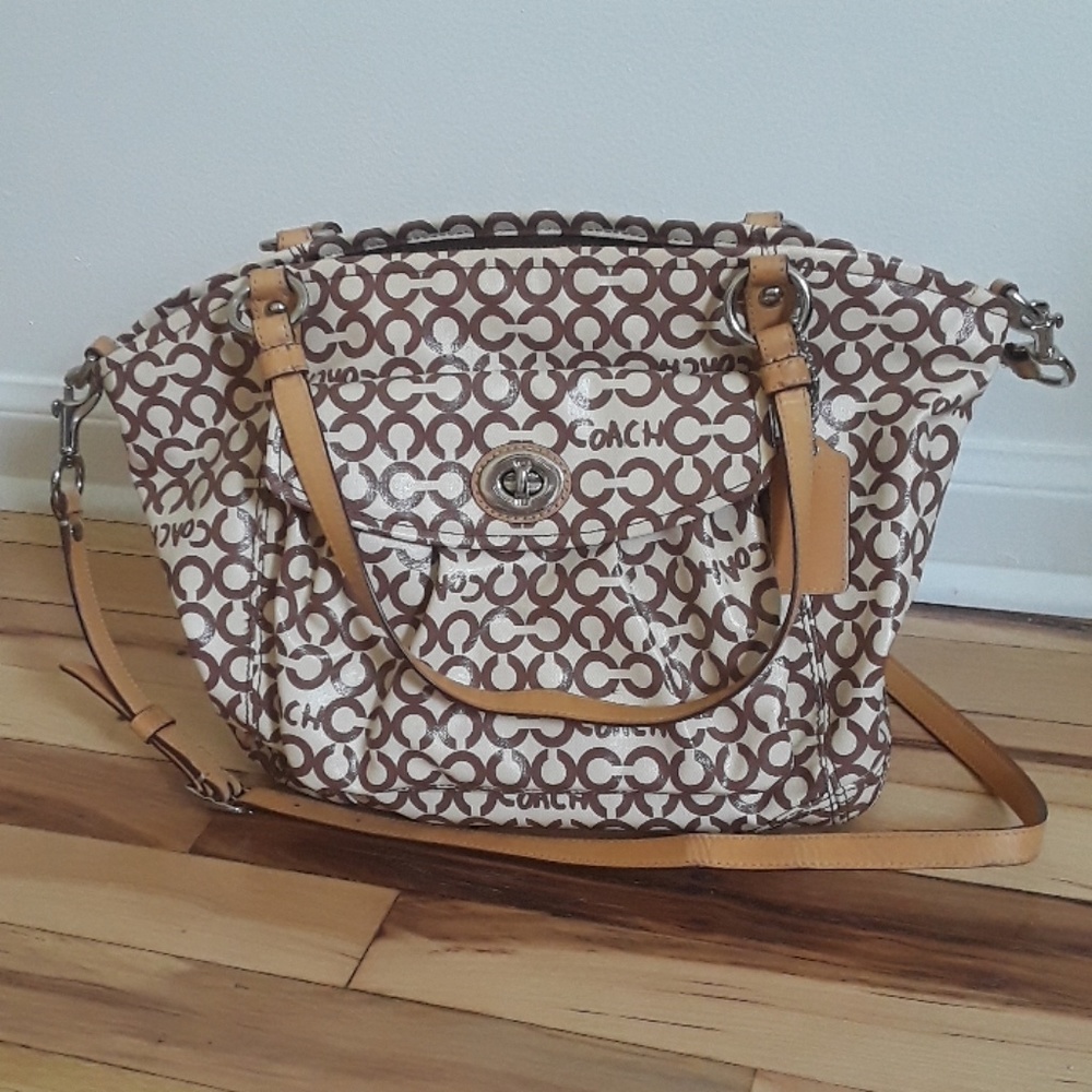 Coach "Leah" Coated Canvas hobo crossbody tote bag