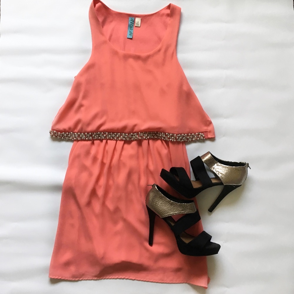 Dina Be Coral Dress with Rhinestones