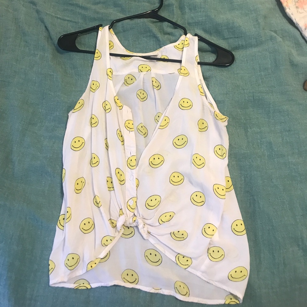 Smiley face button down tank