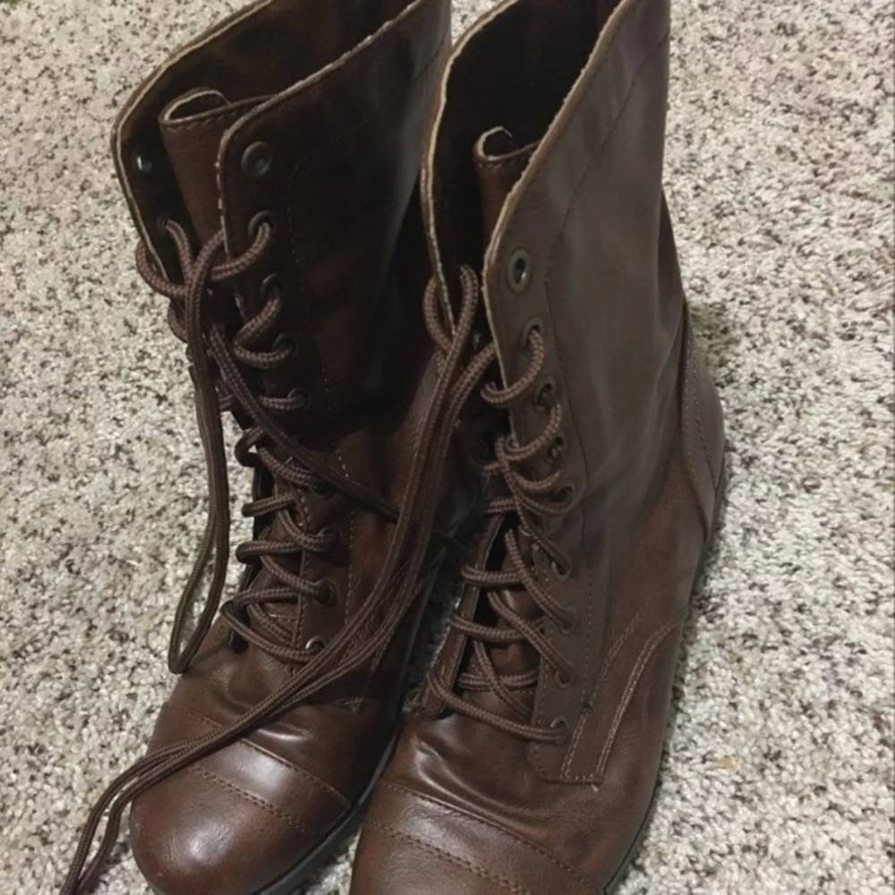 Brown combat boots