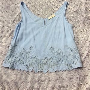 periwinkle tank top with lace detail