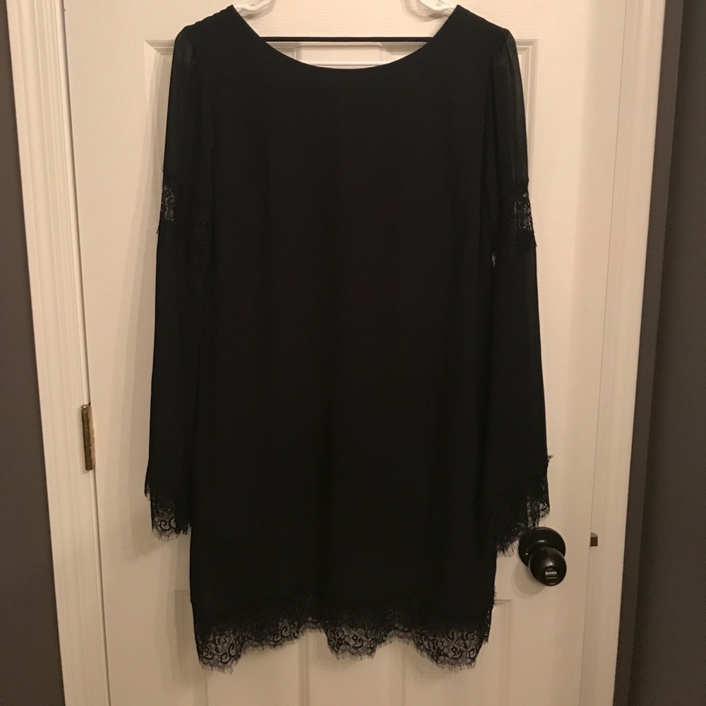 Black cocktail LS dress with lace details