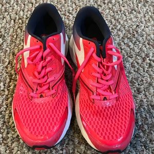 Hot pink Brooks Launch running shoes