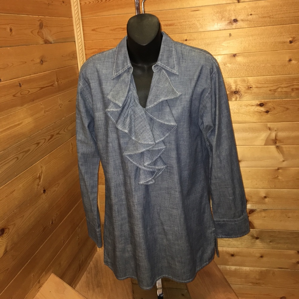 Ralph Lauren Small denim tone Tunic ruffled shirt