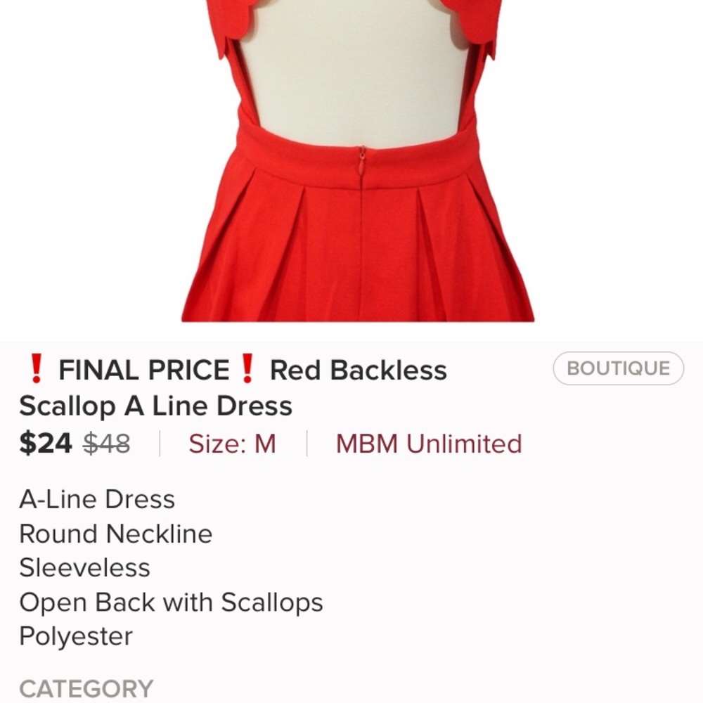 Red Backless Scallop A Line Dress - Picture 6 of 6