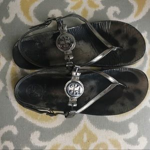 Tory Burch Silver Leather Sandals