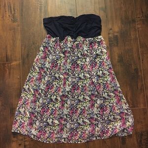 Strapless floral mini dress