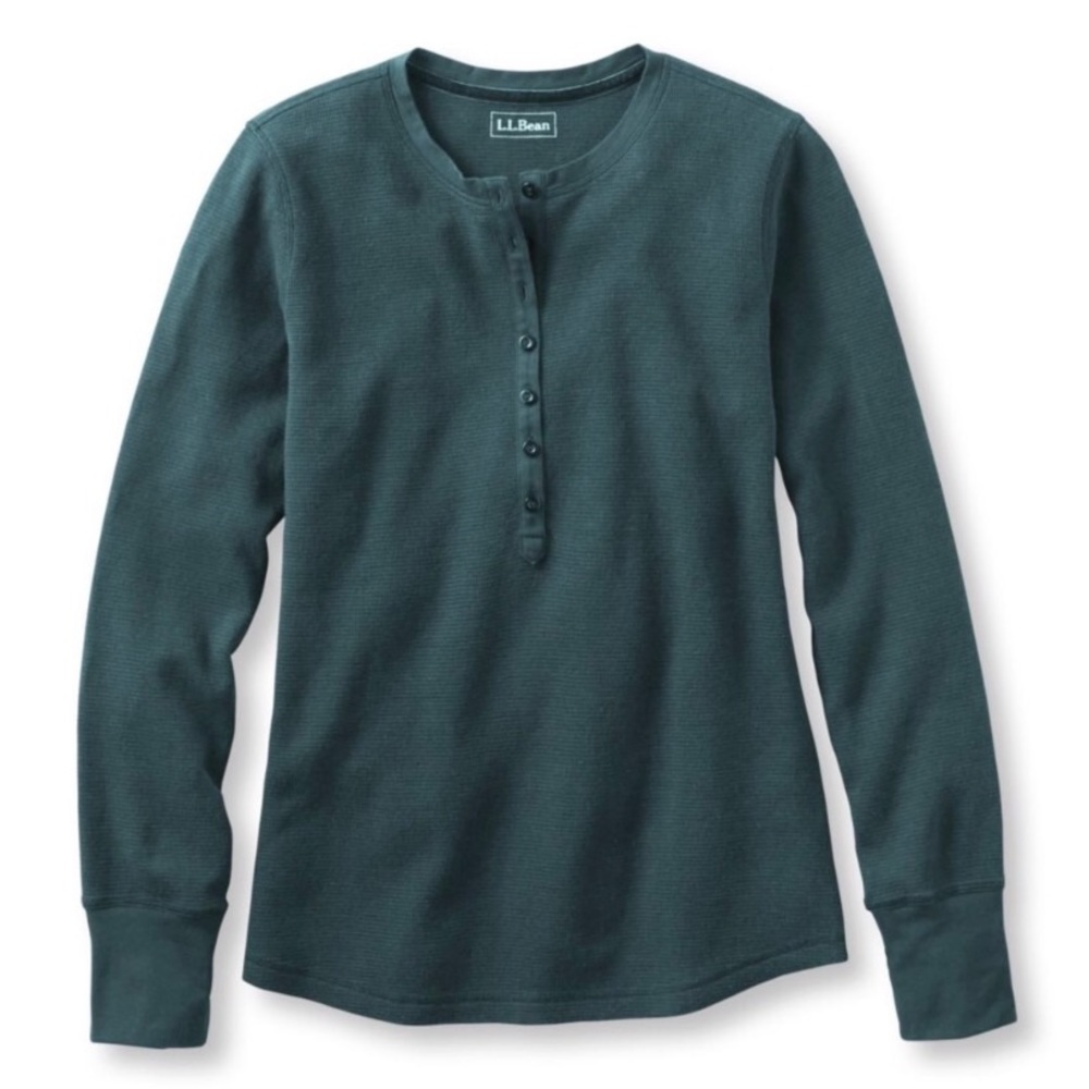 NWT L.L. Bean Waffle-Knit Henley- Spruce