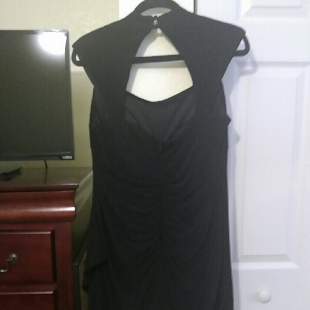 SOLDBeautiful black open back button shirred dress