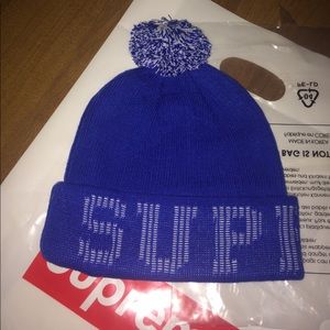 Supreme Blue beanie Full circle logo.