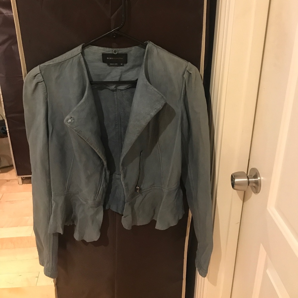 BCBG vintage looking blue leather jacket!