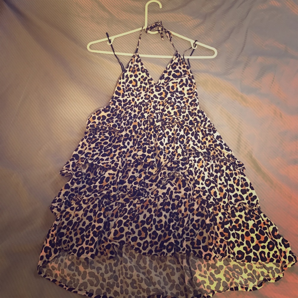 Leopard print halter mini-dress, almost NEW