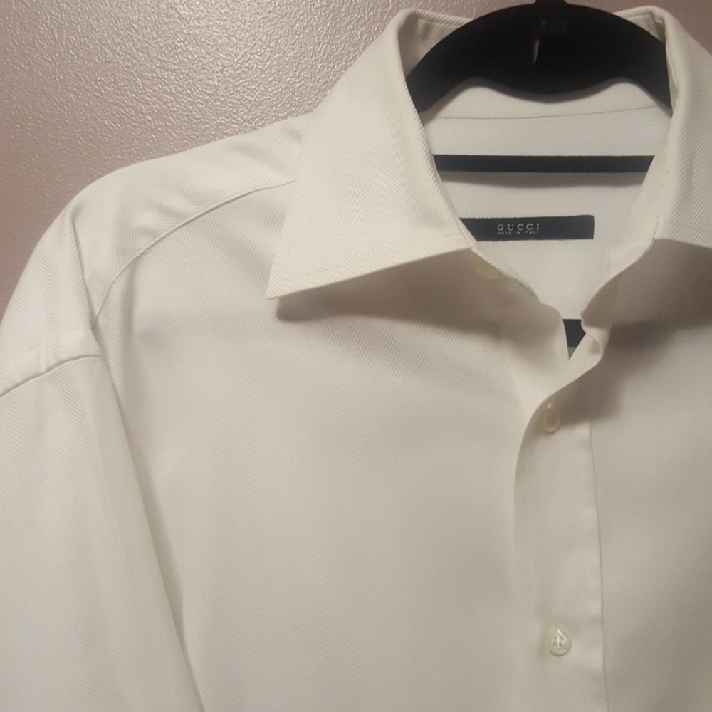 Gucci white herringbone pattern dress shirt