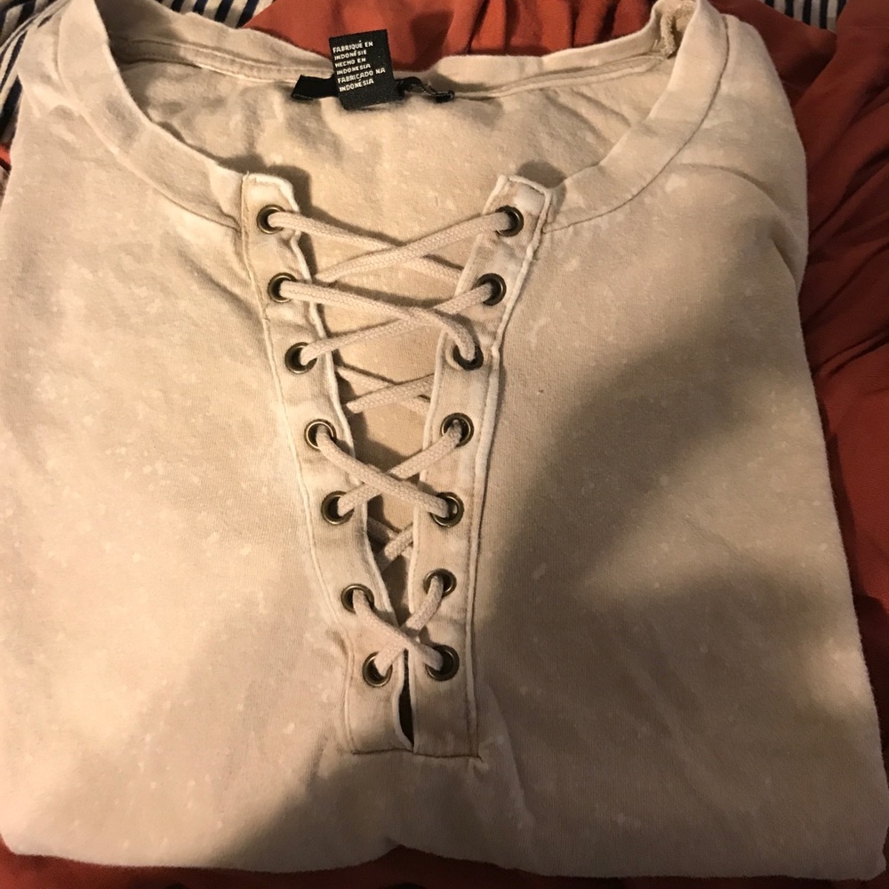 Lace up short sleeve top