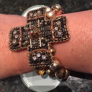 Religious Cross stretch beads and stone bracelet