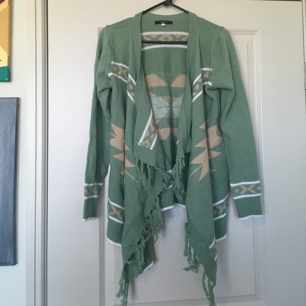 Forever 21 Sage Green Fringe Cardigan
