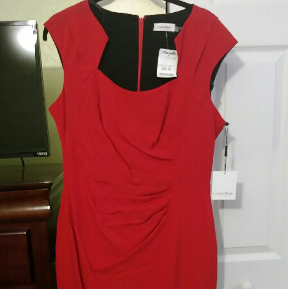 SOLD!!!!! Calvin Klein red gathered dress size 10