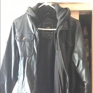 Obey hooded leather jacket