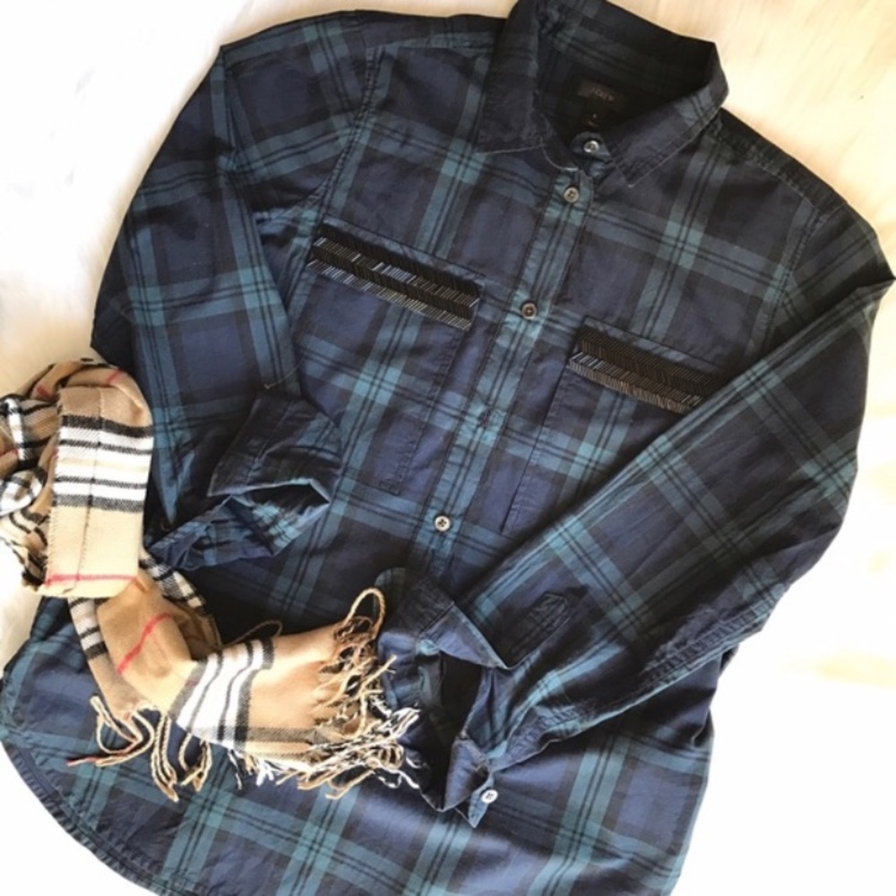 J.Crew Women's Sz. 6 Button Up Plaid w/ Sequins