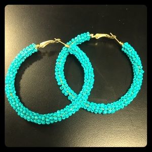 Turquoise beaded hoop earrings