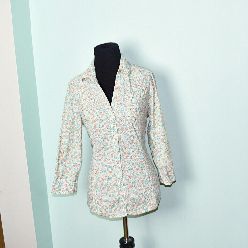 Adorable Pink and Blue Floral Print Button Down - Picture 1 of 2