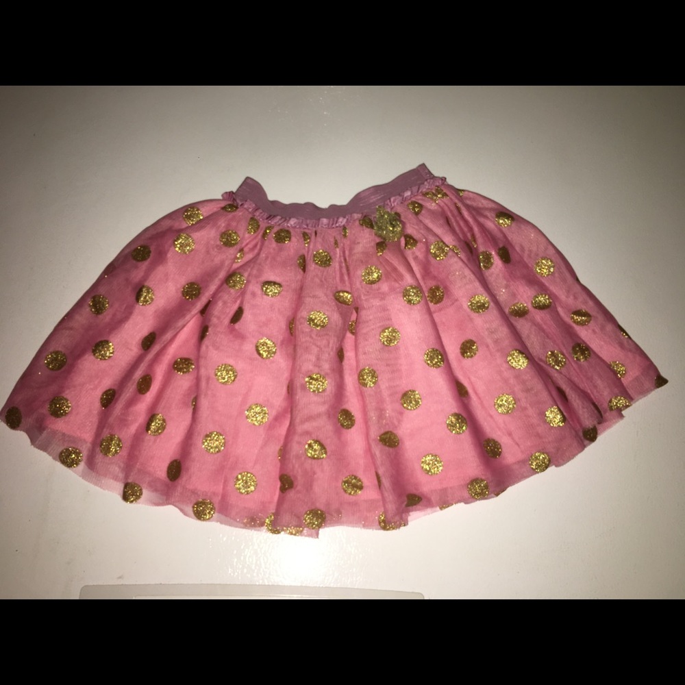 Girls pink with gold polka dot tulle skirt
