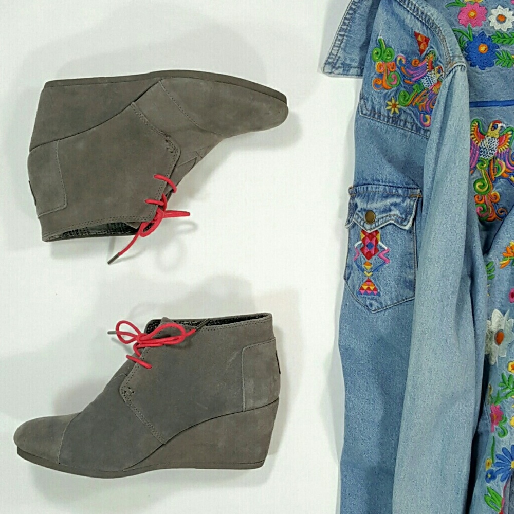 Toms Gray Suede Wedge Ankle Booties