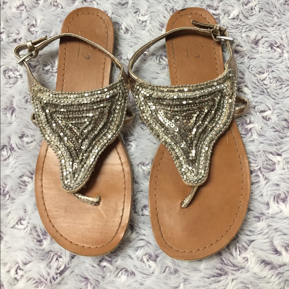 tan rhinestoned sandals