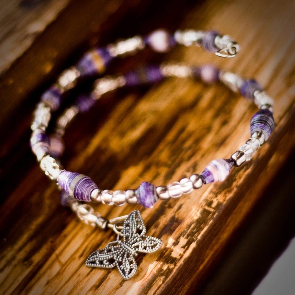 Butterfly paper bead bracelet
