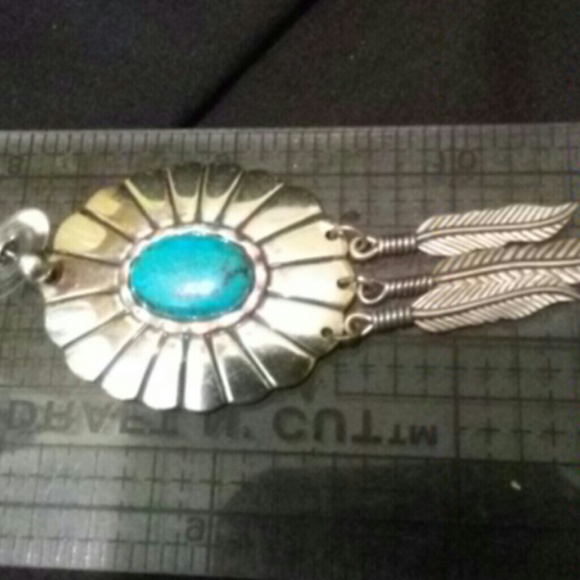 Silver earrings /w turquoises cabs. Zuni Indian. - Picture 2 of 2