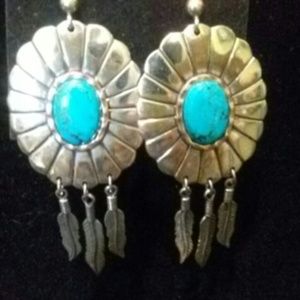 Silver earrings /w turquoises cabs. Zuni Indian.