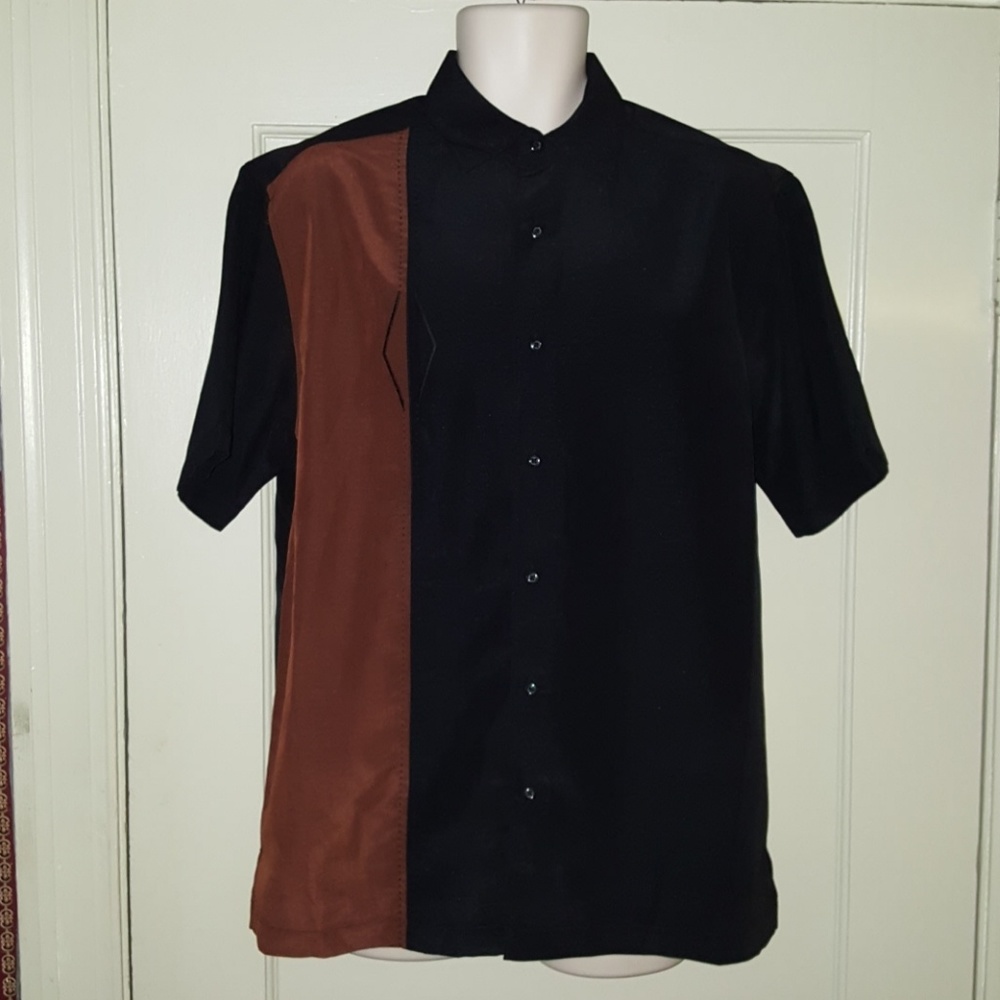 Cafe Luna Mens Black & Brown Button Down Shirt