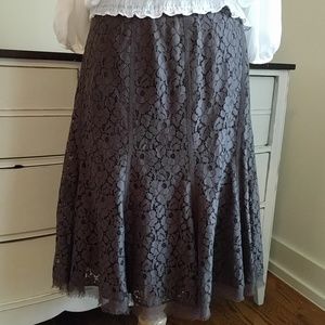 Tahari eyelit lace brown skirt