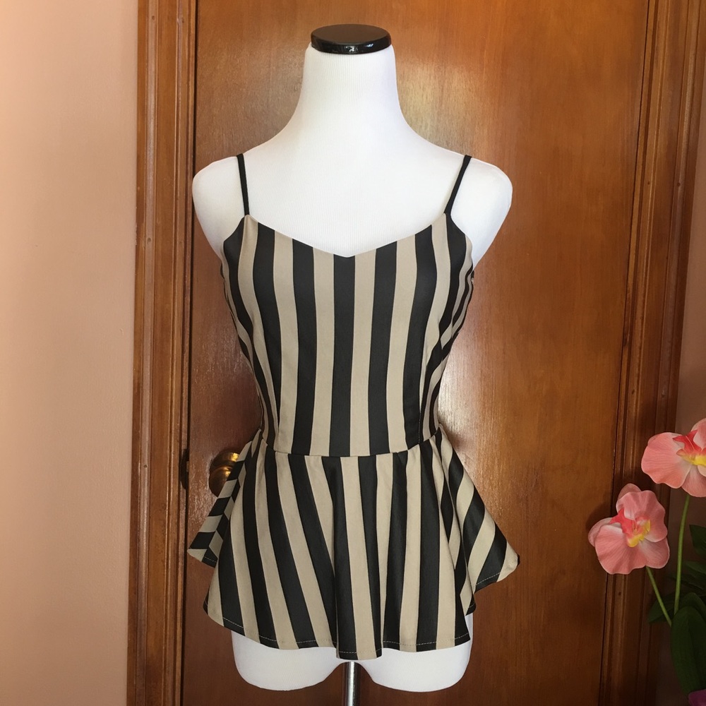 Discovery: Taupe striped dressy peplum tank