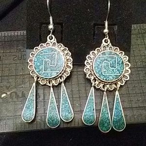 Ear rings /w turquoise inlay. Stamped 925